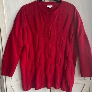 J. Jill Chenille Sweater Modern Cable Knit Women's XL Oversized Crew Neck Red